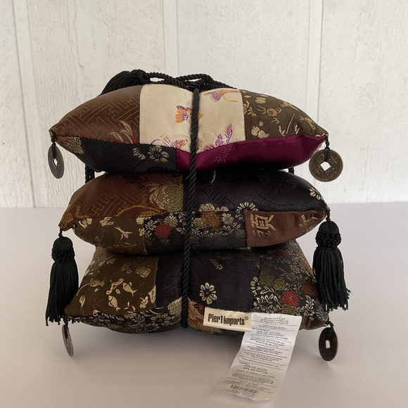 Pier 1 set of Three Ornate Satin Asian Accent Pillows NWT - Picture 16 of 16